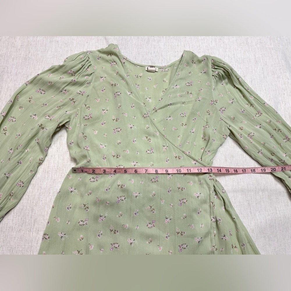 Billabong Women Lotta Love Green Long Sleeve Wrap Dress Medium Flowy Summer Beac - Picture 3 of 6